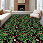 Dark Green Berry Floral Garland Rug