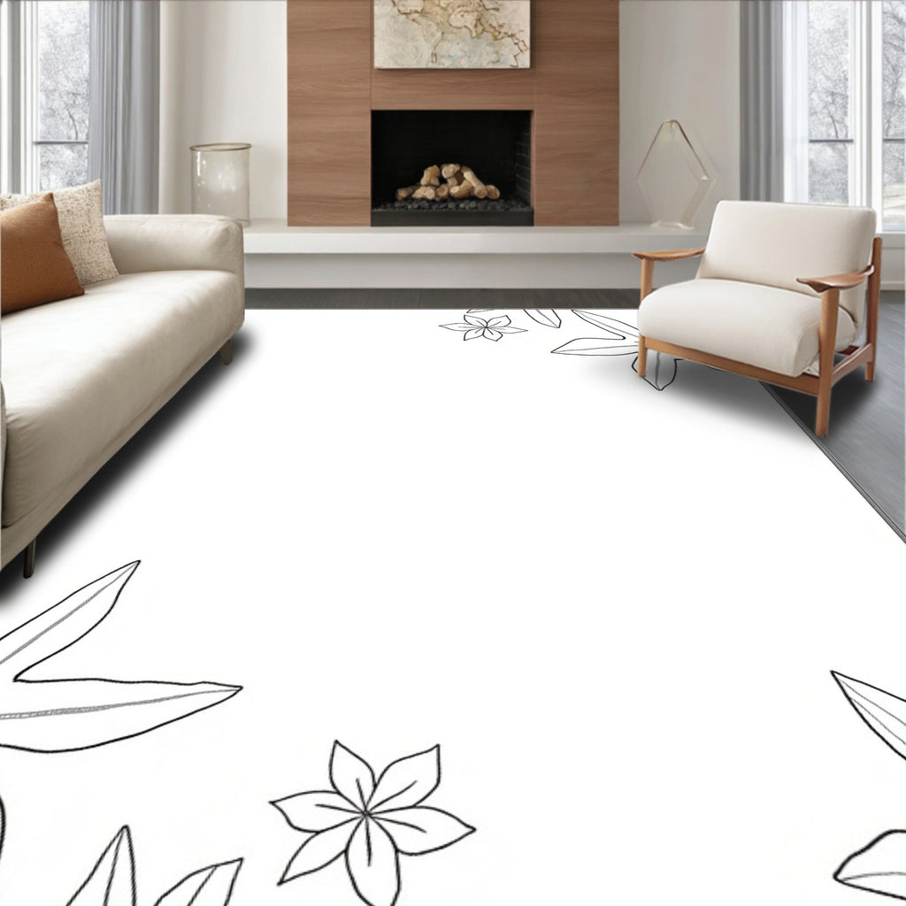 Classic Starflower Border Black White Rug