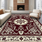Deep Burgundy Ivory Floral Medallion Rug
