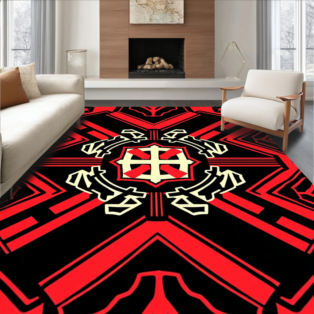 Bold Red Geometric Symmetry Rug