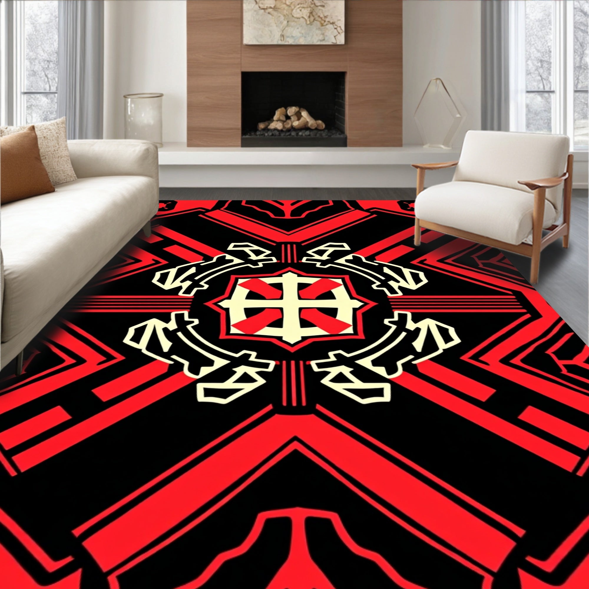 Bold Red Geometric Symmetry Rug