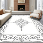 Ornate Gray Scrollwork Medallion Border Rug