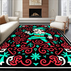 Joyful Elf Festive Swirls Red Turquoise Rug