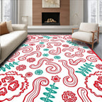 Red Teal Swirling Floral Leaf Harmony Rug