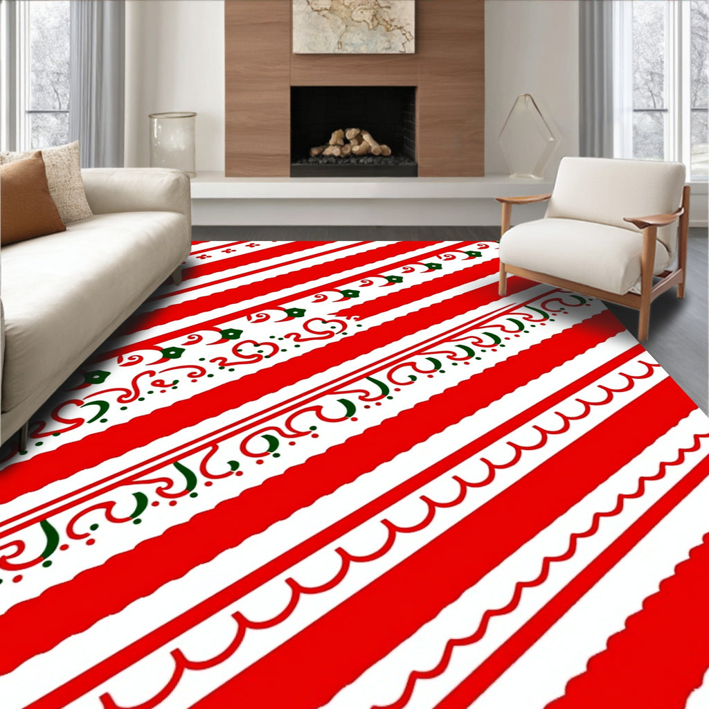 Red White Diagonal Stripe Holiday Accents Rug