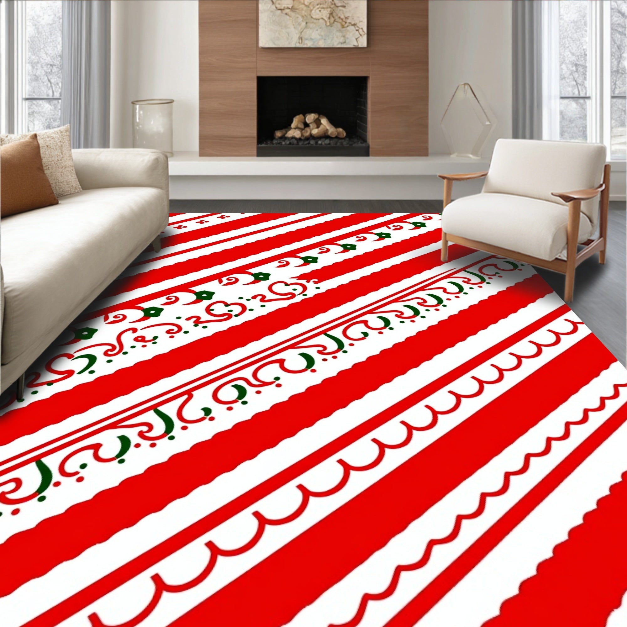Red White Diagonal Stripe Holiday Accents Rug