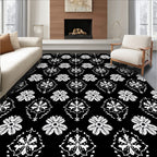 Black White Floral Damask Medallion Rug
