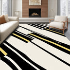 Striking Gold Black Striped Abstraction Rug