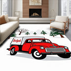 Vintage Red Christmas Truck Snowy Pines Rug