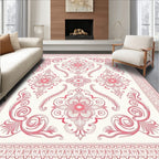 Coral Floral Scrollwork Frame Rug