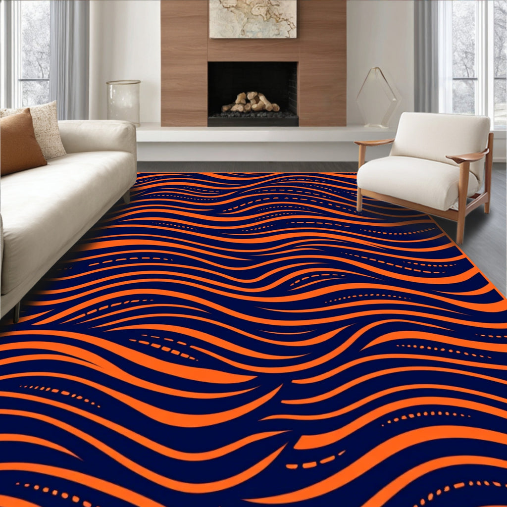 Bold Orange Navy Flowing Waves Rug