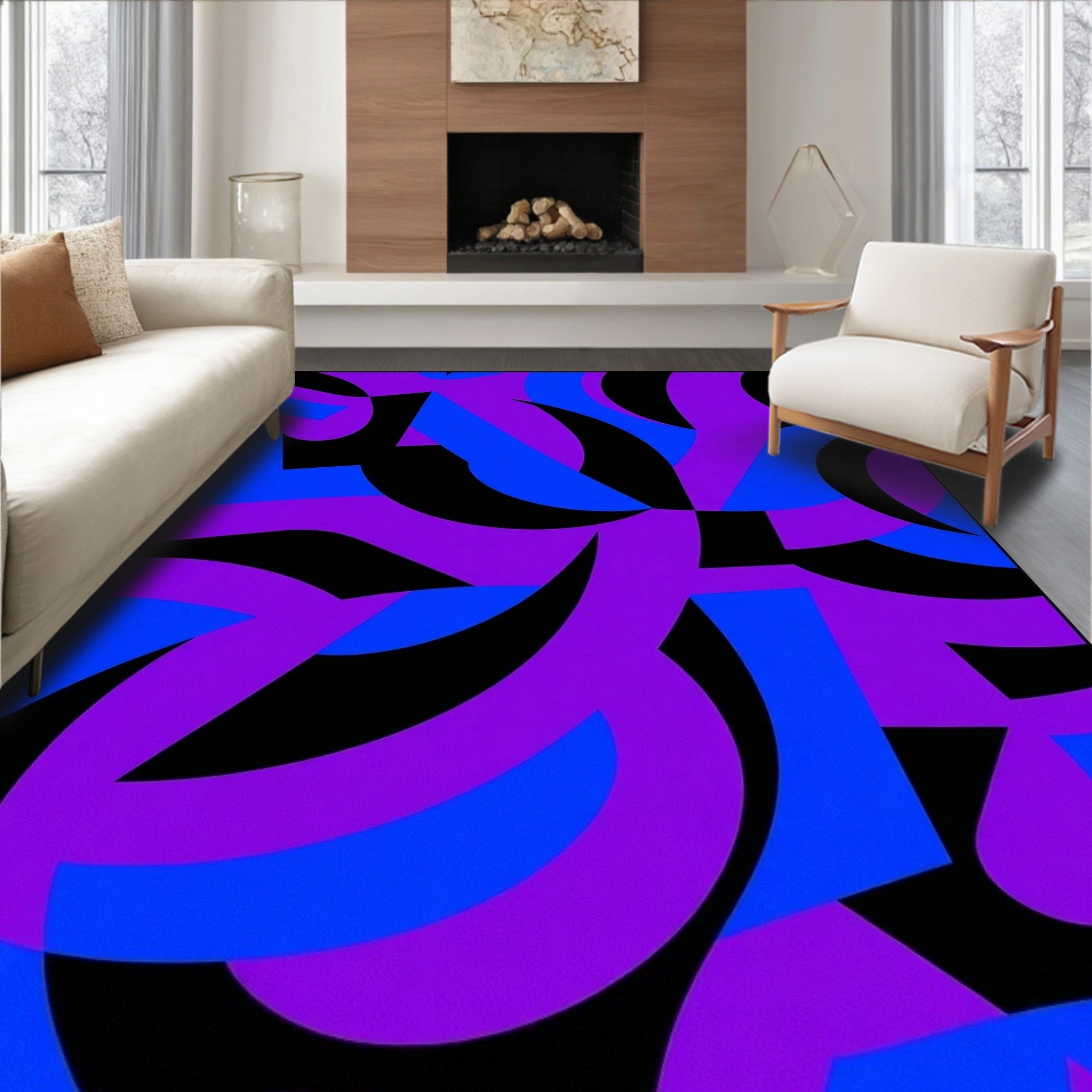Bold Blue Purple Abstract Blend Rug