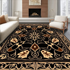 Black and Tan Floral Scroll Emblem Rug