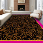 Orange Swirl Roses Black Background Rug