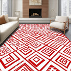 Vibrant Red Diamond Folk Art Rug
