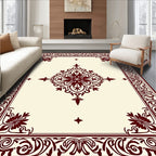 Crimson Floral Medallion Cream Border Rug