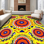 Vibrant Orange Blue Floral Mandala Rug