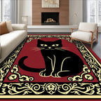 Black Cat Crimson Floral Border Rug