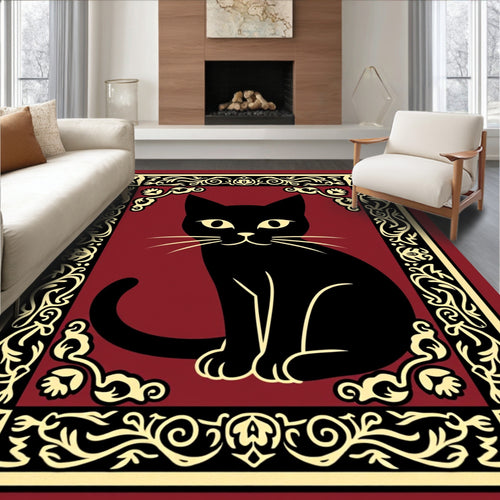 Black Cat Crimson Floral Border Rug