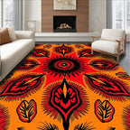 Fiery Red Black Abstract Medallion Rug