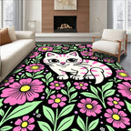 Whimsical Pink Floral Cat Garden Rug