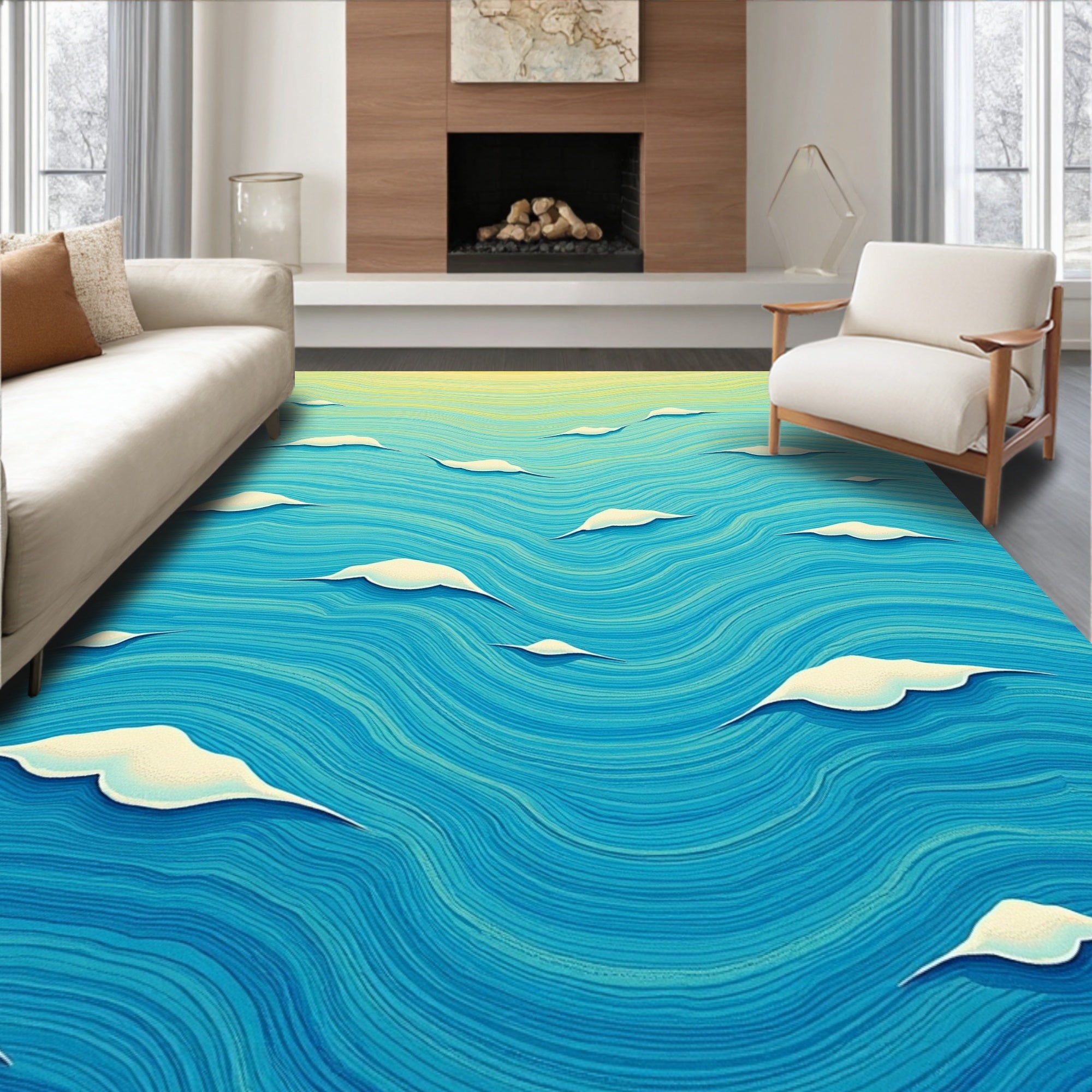 Dreamy Blue Sky with Floating Clouds Rug