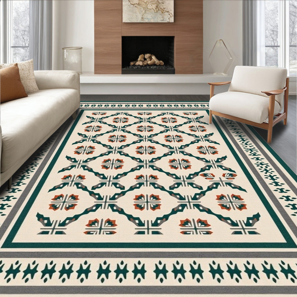 Geometric Medallion Stripe Cream Rug