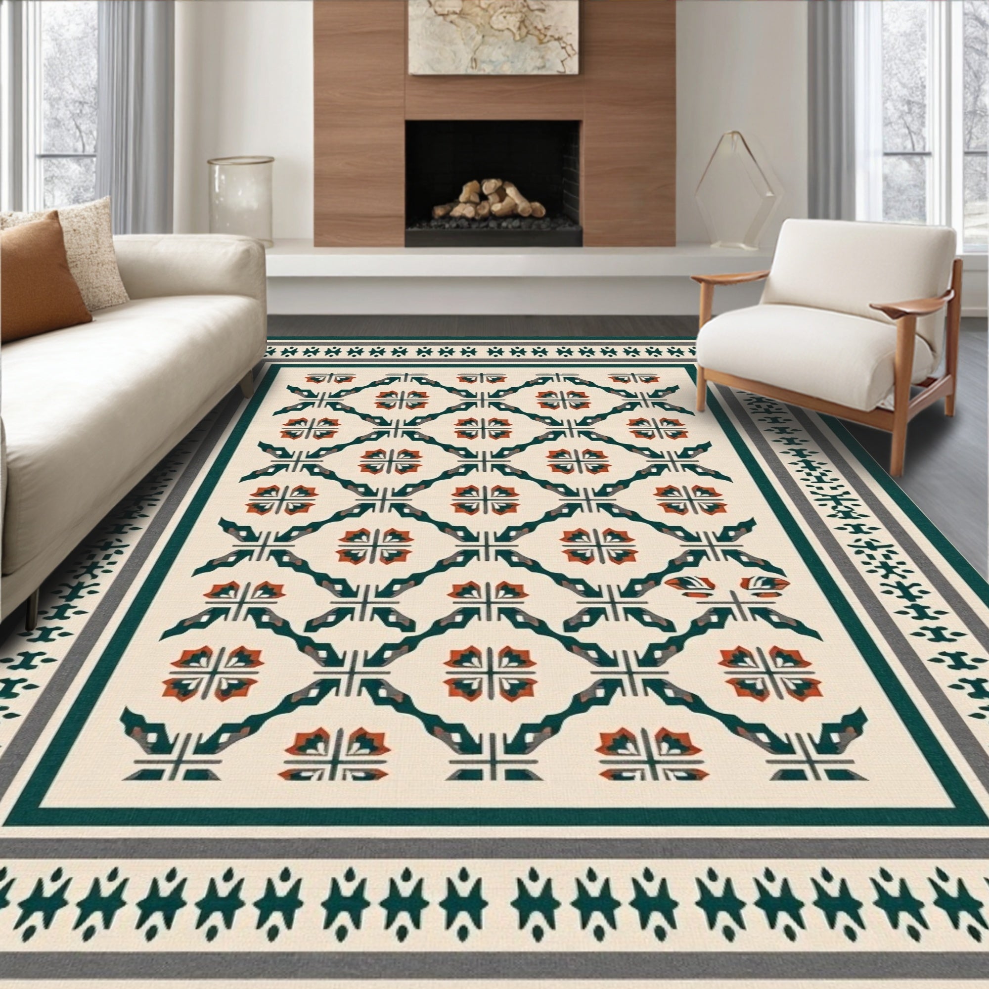 Geometric Medallion Stripe Cream Rug