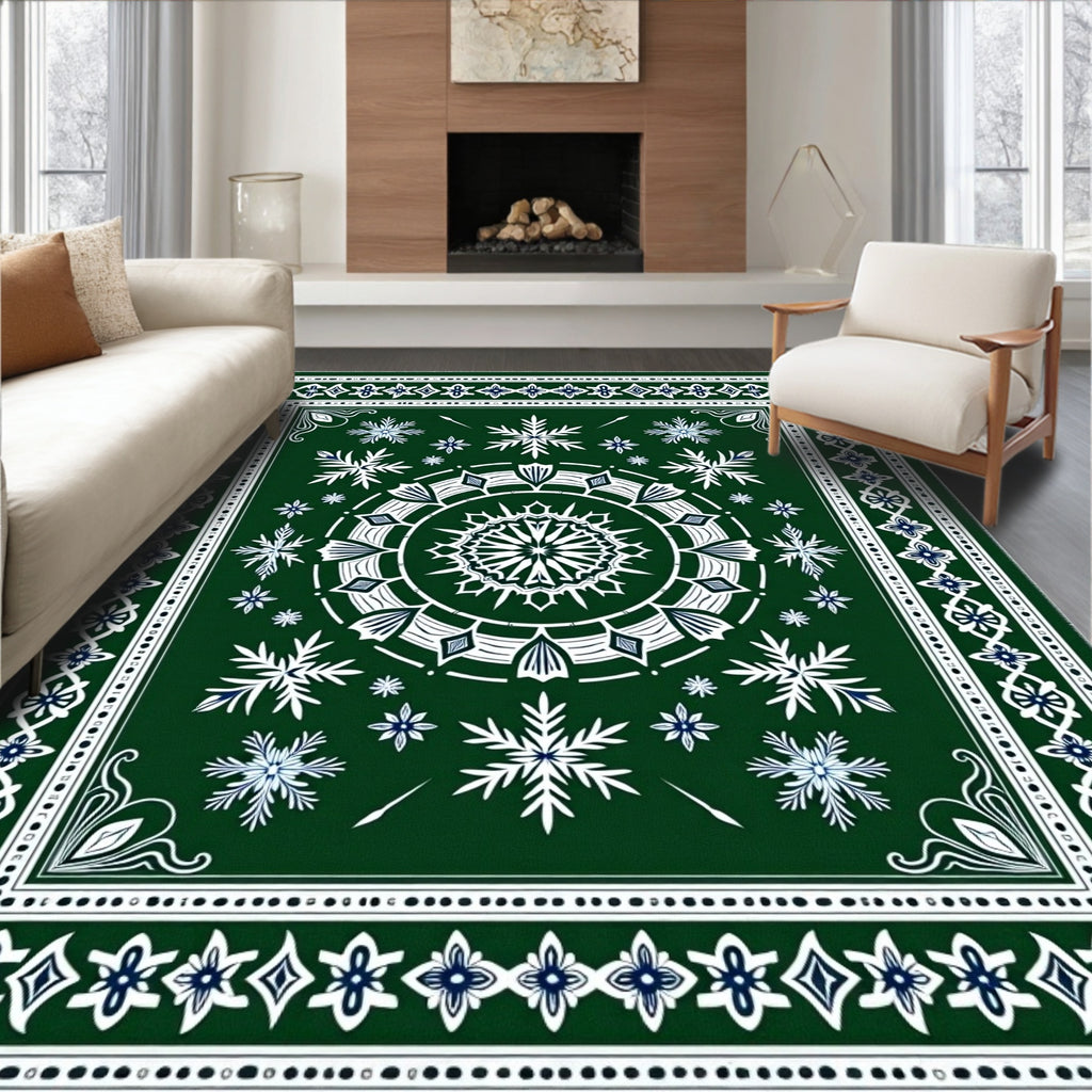 Emerald Snowflakes Mandala Frame Rug