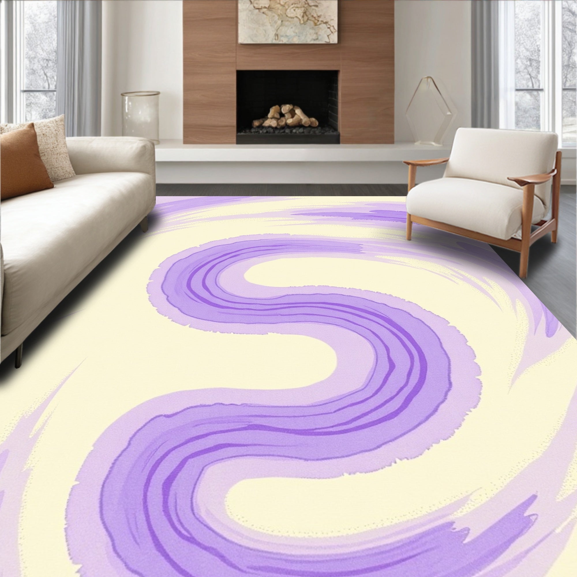Pale Lavender Abstract Swirl Rug