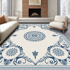 Classic Blue Floral Medallion Border Rug
