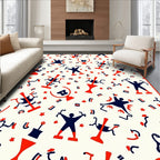 Red Blue Figures Celebration Confetti Rug