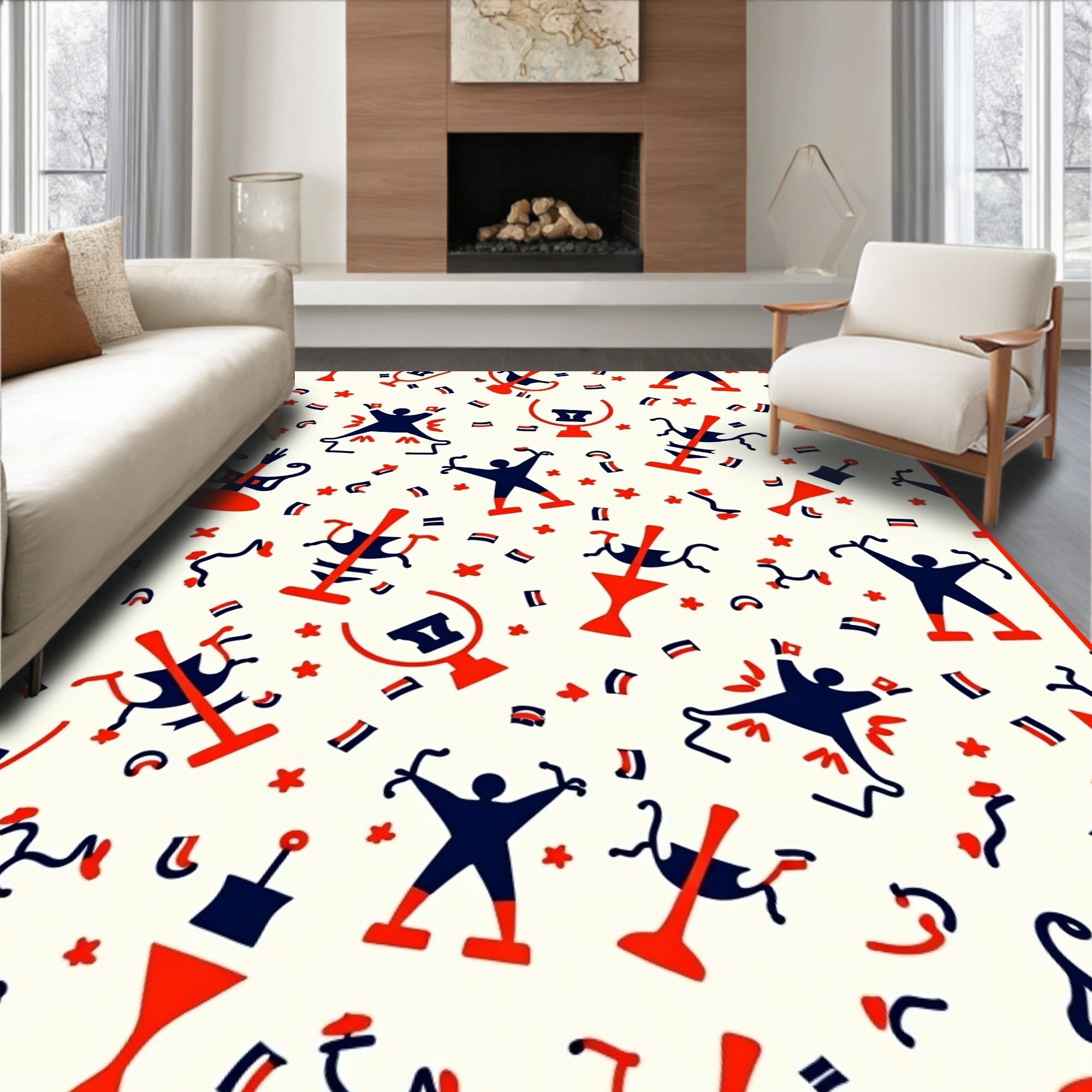 Red Blue Figures Celebration Confetti Rug