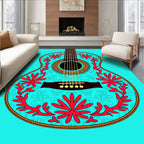 Vibrant Red Coral Blue Floral Abstract Rug