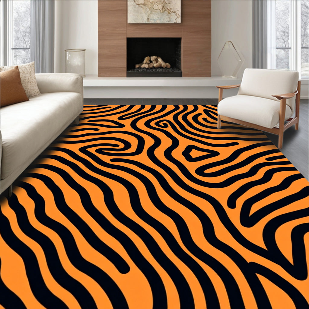 Orange Black Organic Stripe Rug