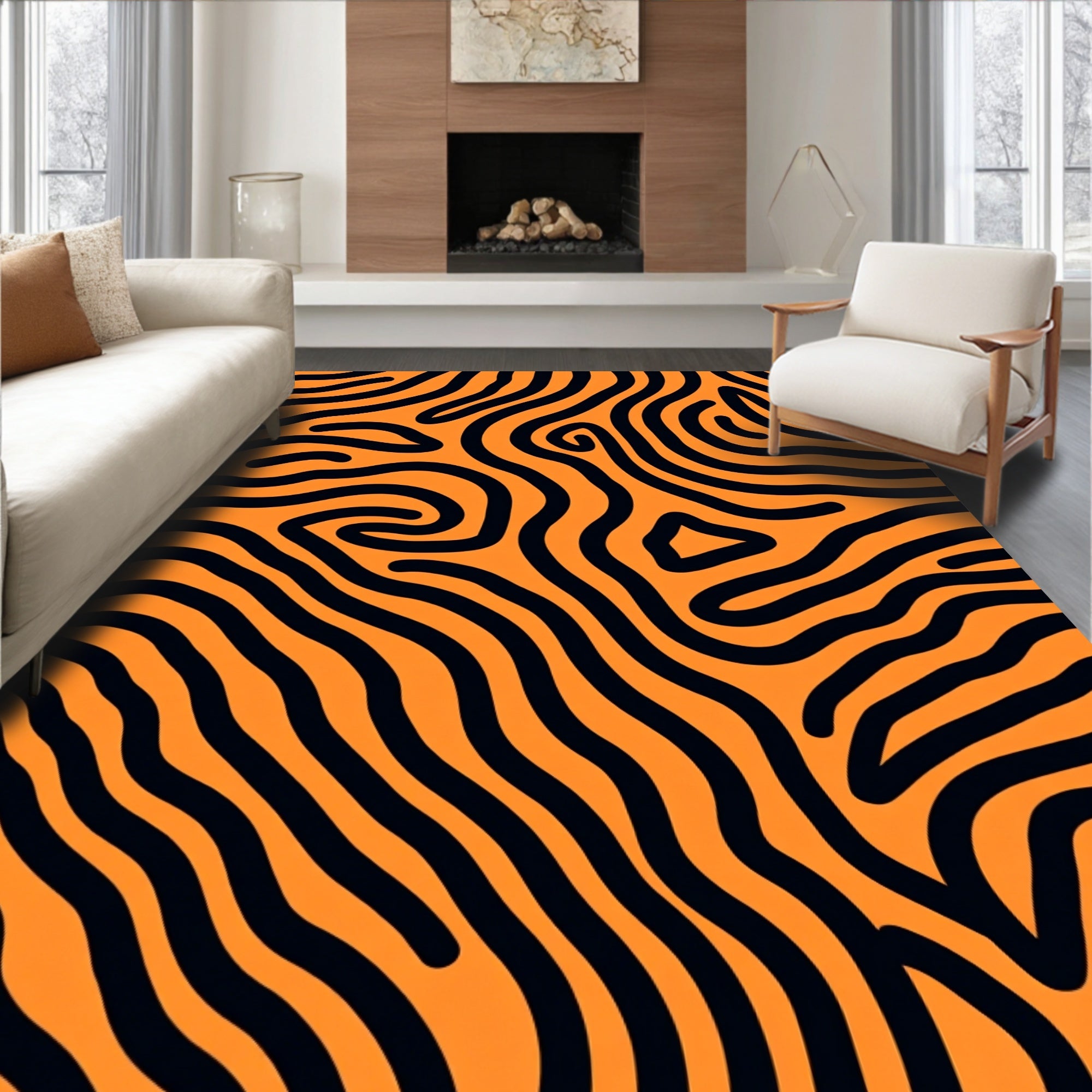 Orange Black Organic Stripe Rug