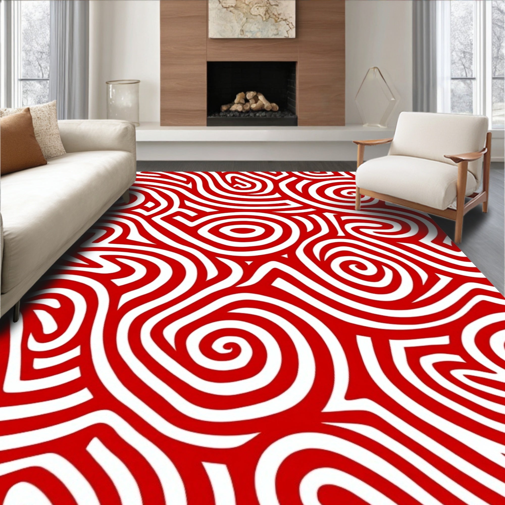 Bold Red Swirl Labyrinth Rug