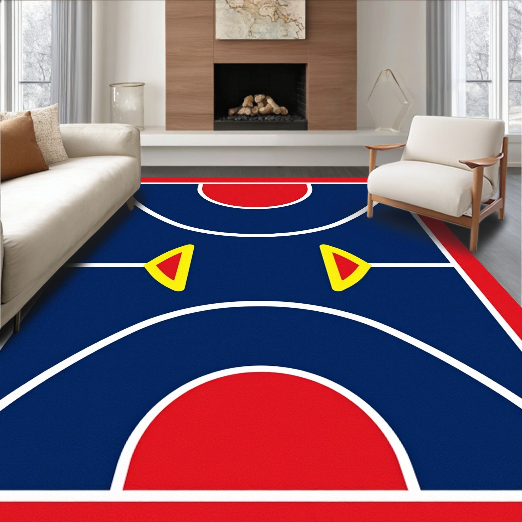 Modern Red Blue Geometric Arrows Rug