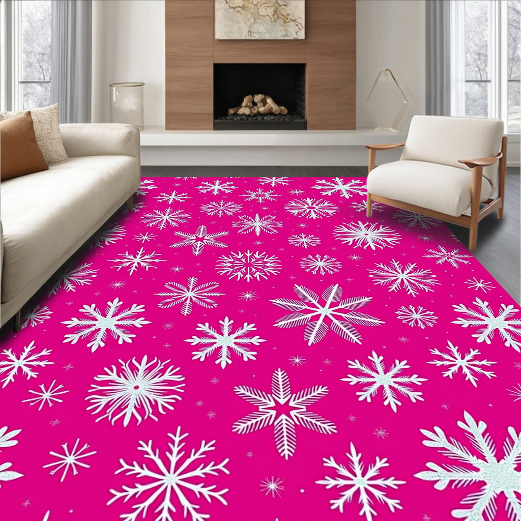 Vibrant Pink Snowflake Scatter Rug