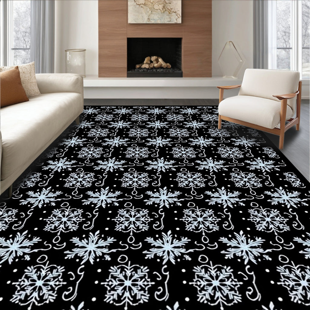 Black White Snowflake Garland Repeat Rug