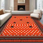 Vibrant Coral Black Starburst medallion Rug