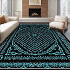 Aqua Neon Geometric Mandala Rug