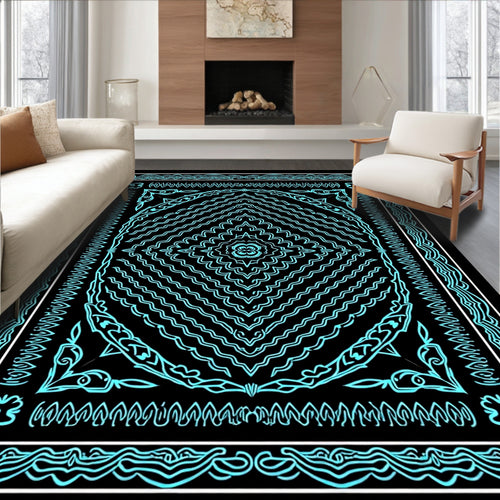 Aqua Neon Geometric Mandala Rug