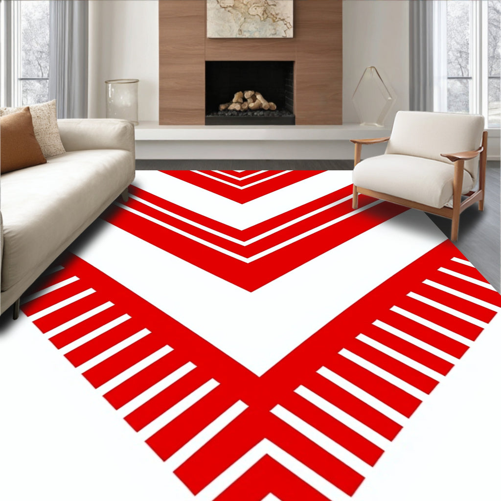 Bold Red Chevron Angled Lines Rug
