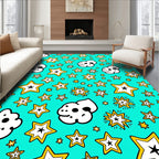 Cartoon Stars and Popcorn Teal Rug