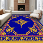 Vibrant Royal Blue Gold Floral Medallion Rug