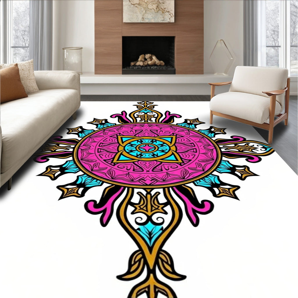 Vibrant Pink Mandala Floral Medallion Rug