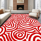 Vibrant Red Swirl Abstract Flow Rug