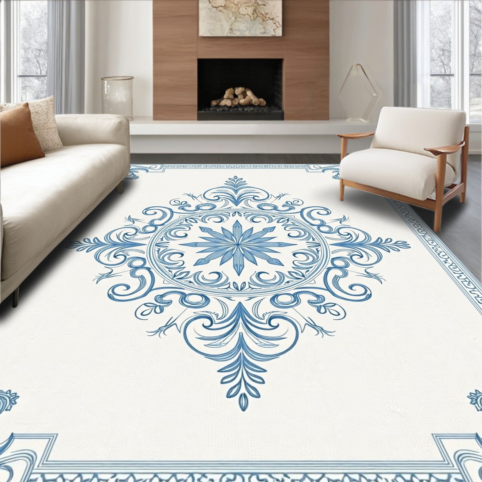 Classic Blue Medallion Border Rug