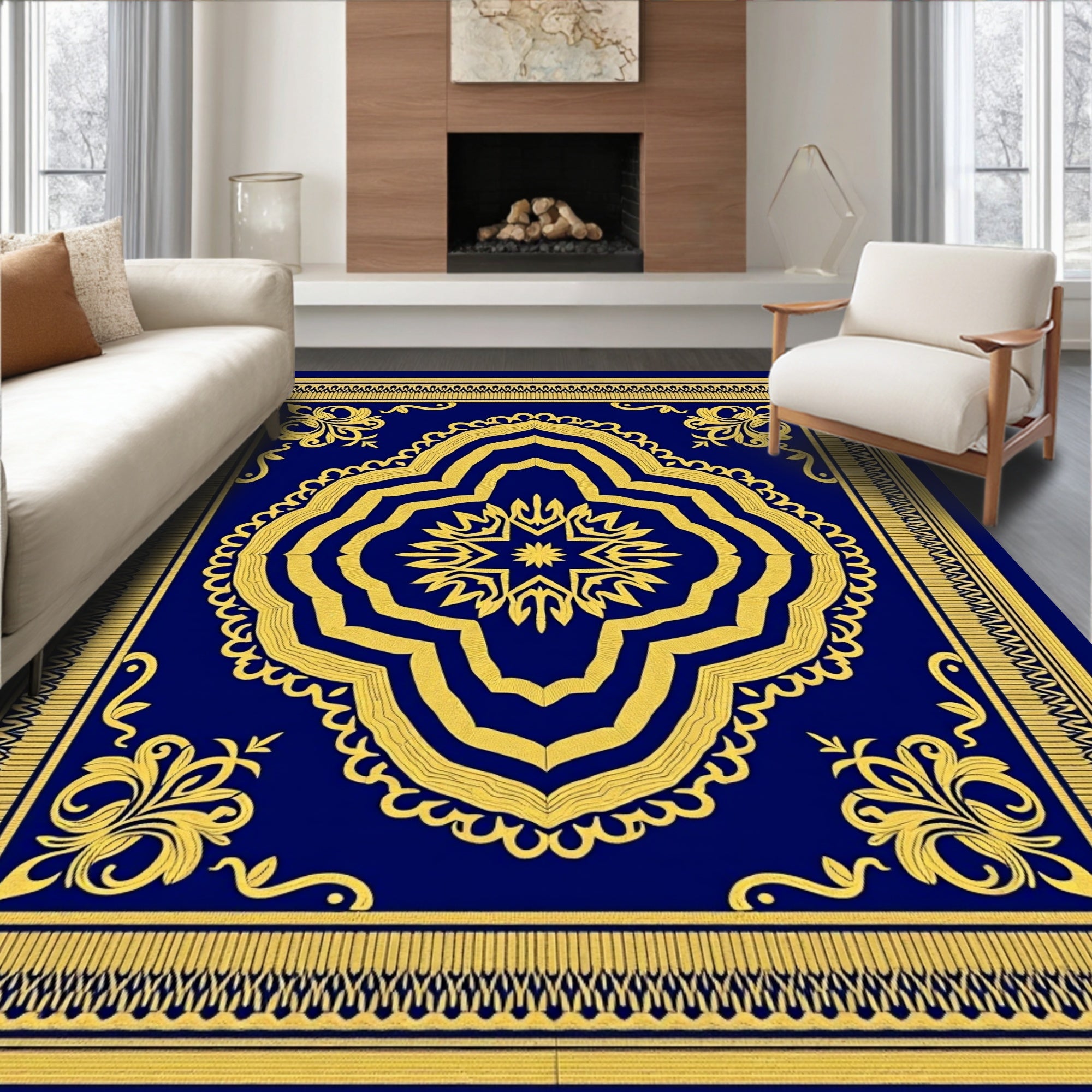 Royal Blue Golden Majestic Medallion Rug